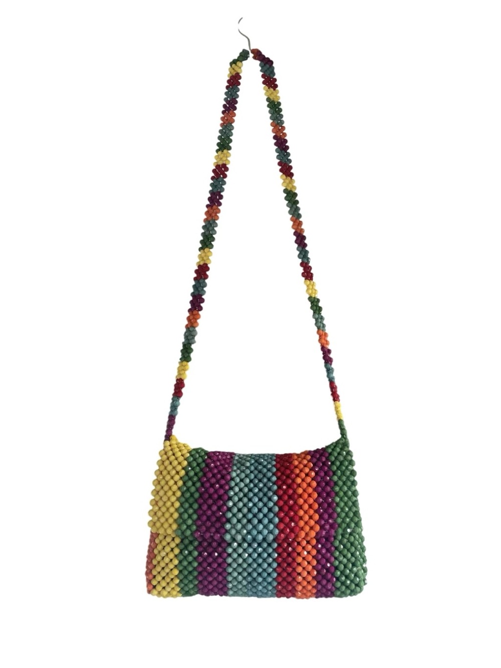 Cynthia Rowley Rainbow Striped Beaded Crossbody Shoulder Bag